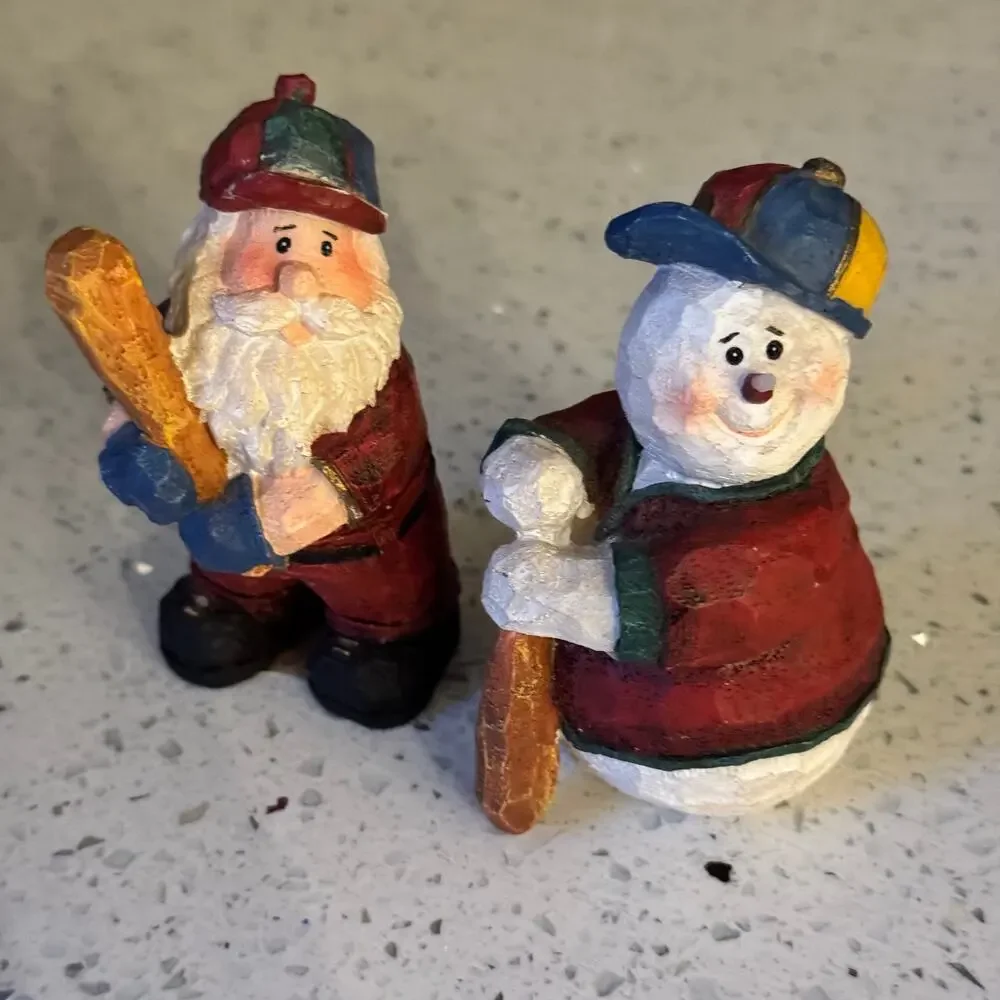 Y2K Vintage Sports Santa Frosty Baseball Christmas Figurines Bat Cap Uniform